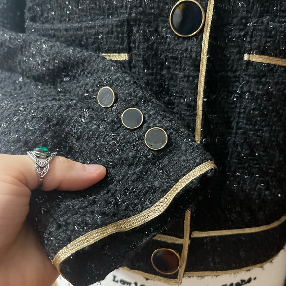 NWOT Women’s Small SHEIN Contrast Piping Single Breasted Placket Tweed Overcoat - Picture 10 of 13